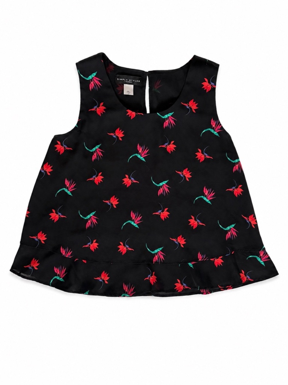 Simply Styled by Sears Sleeveless Blouse – Size Small – Black Floral Top